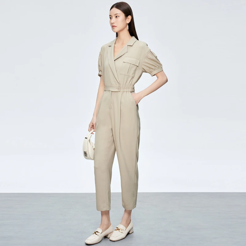 夏季高腰显瘦连体裤时尚宽松阔腿短袖连体衣女152B8004