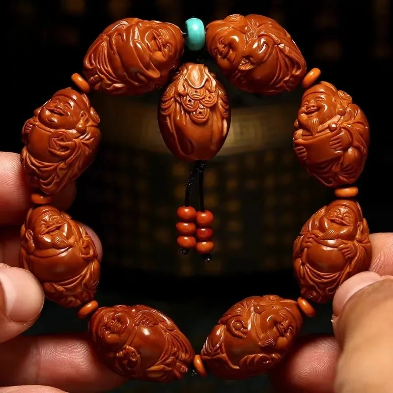 橄榄核开心八宝财神文玩核雕把件手工雕刻八方来财