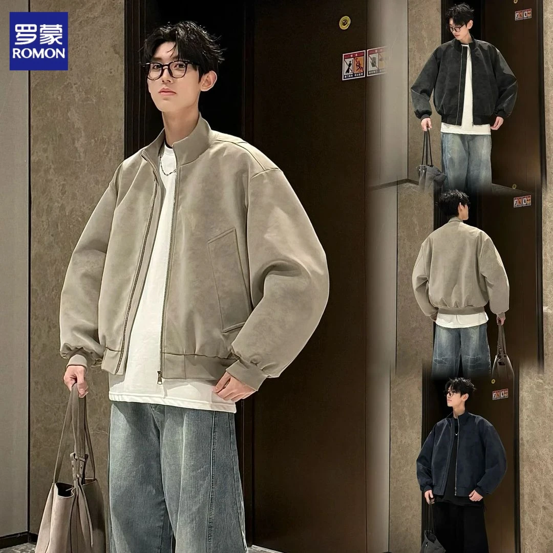 罗蒙-【扎染脏脏】美式复古立领PU皮夹克男百搭宽松痞帅上衣外套