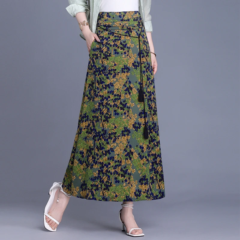 高级感舒适印花宽松半身裙2025夏季薄款轻奢遮肚显瘦包臀休闲裙