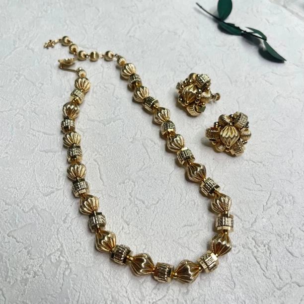 铜合金项链 【六六中古】孤品复古项链耳夹套装th4735