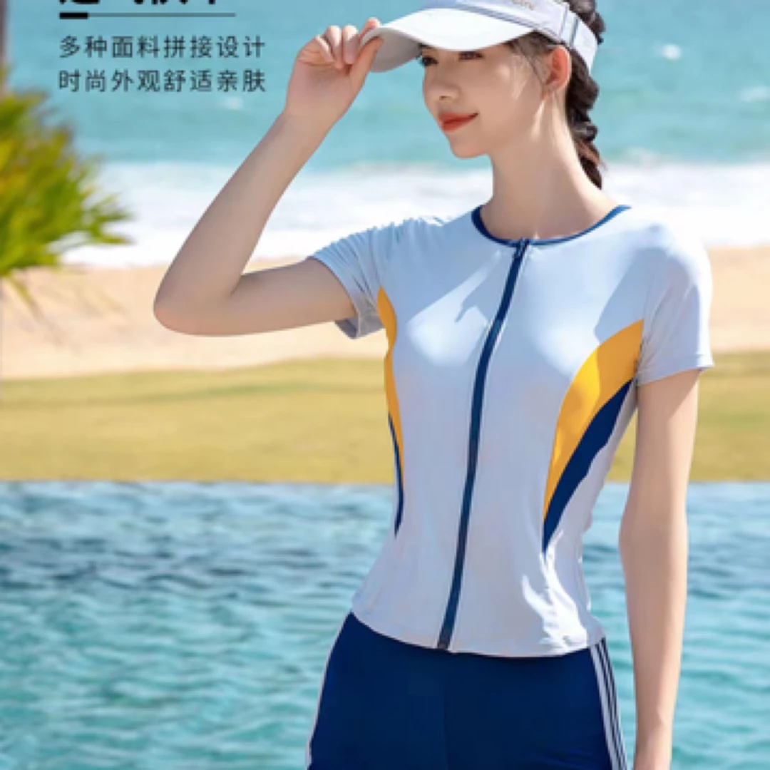舒漫新款保守高级感短袖平角遮肚显瘦游泳装女神美女夏季时尚薄款