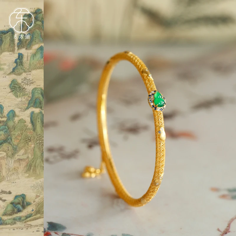东方俪DOFUNLY【新秋禄】翡翠葫芦手镯18K金设计款国风镶嵌FCSZ雅韵