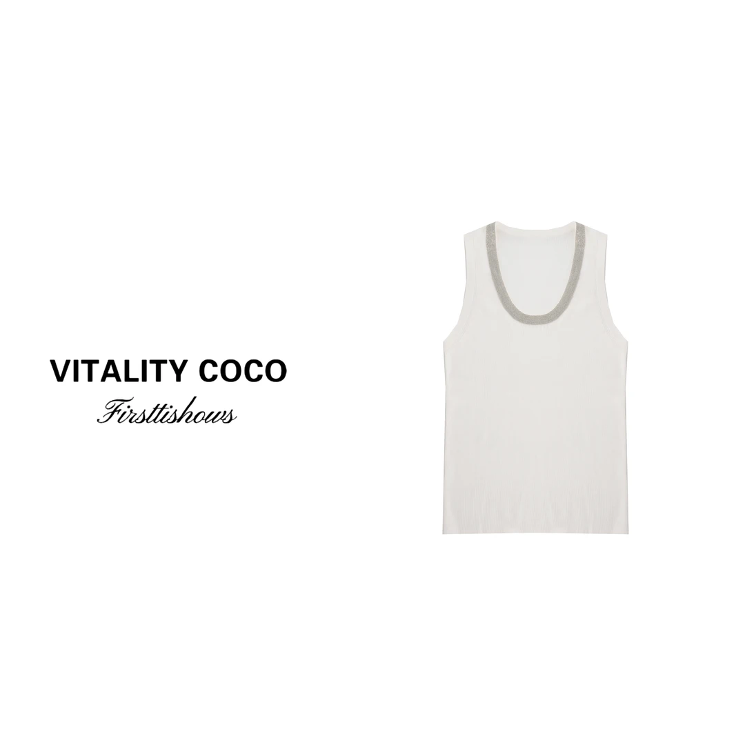 「VITALITY COCO」春夏新款BC手工珠链真丝羊毛U型领针织背心1964