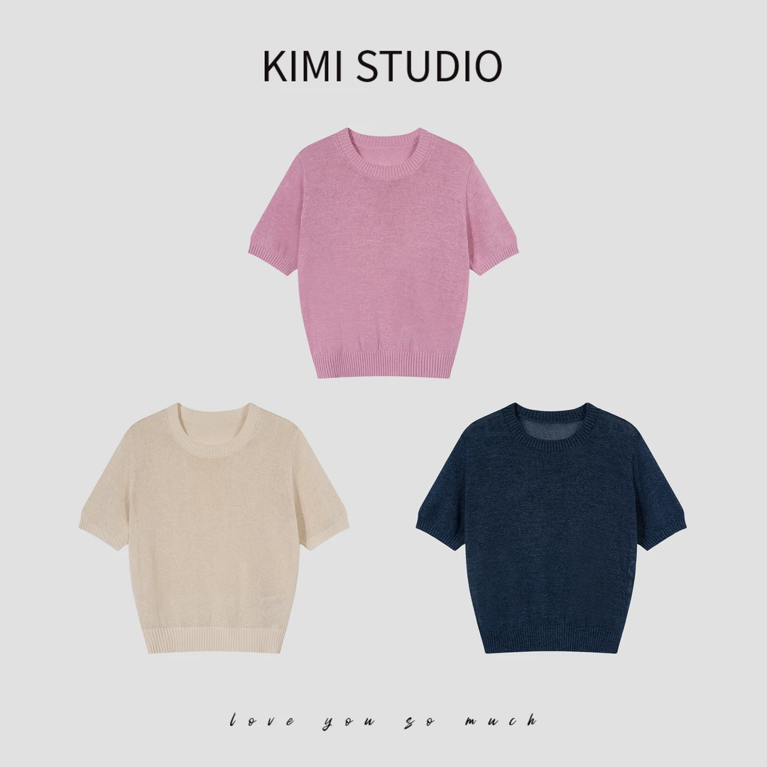 SS25940    夏季新款加密圆领针织和纸纱上衣