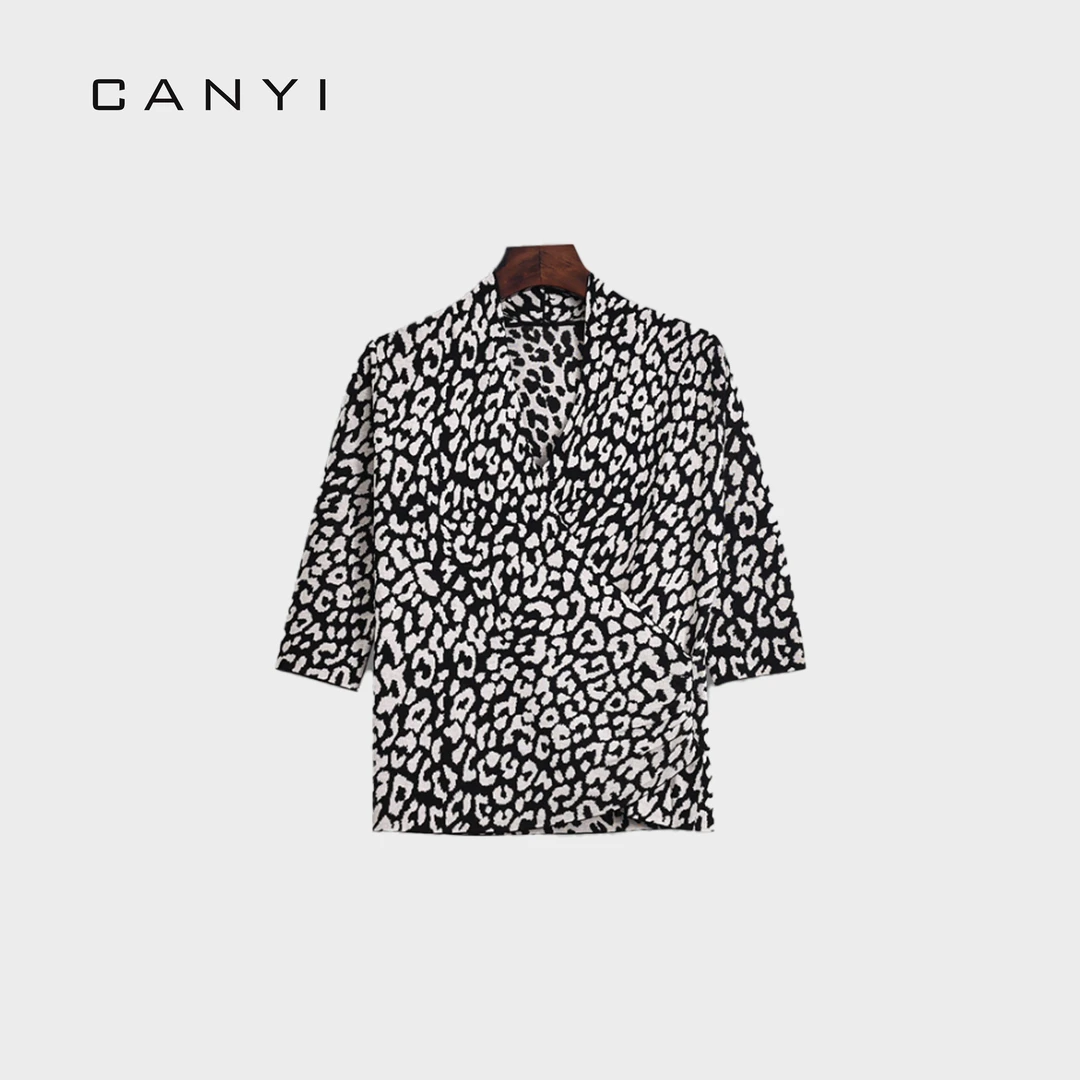 【CY璨衣】豹纹女士 1119 醋酸棉混纺 时尚复古黑白豹纹 半袖上衣