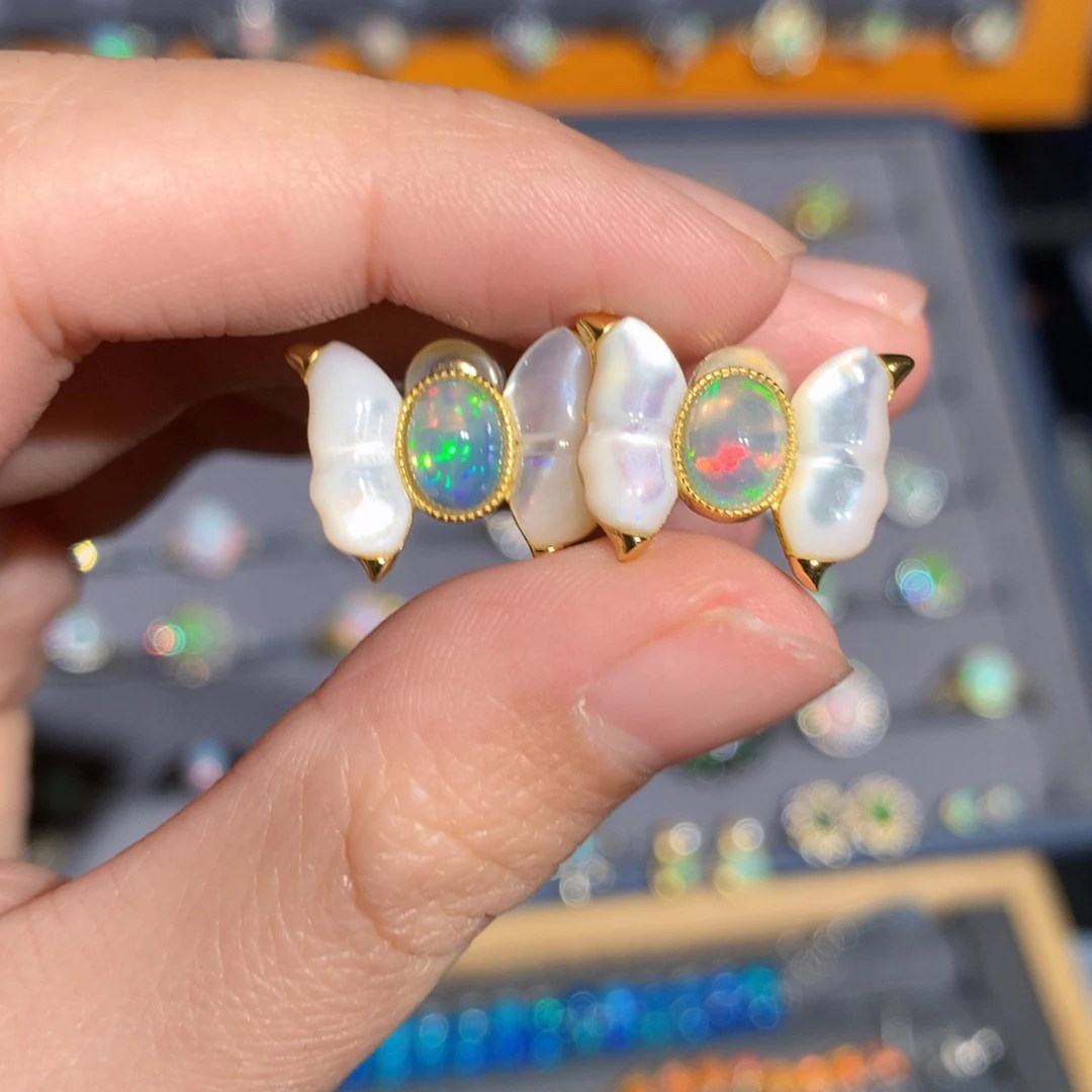 银S925镶嵌欧泊欧泊耳饰y