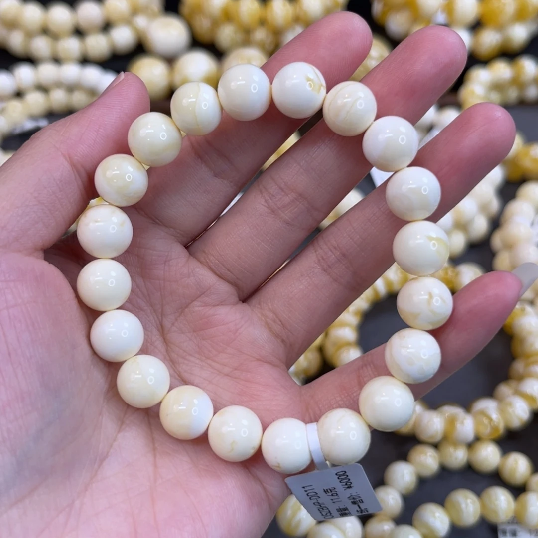 哈***旭蜜蜡未镶嵌手链10mm漆瓷白满蜡