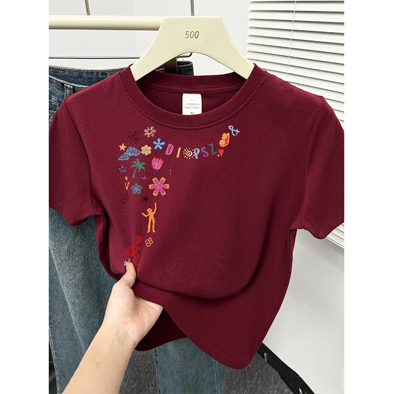 胖mm显瘦正肩短袖T恤女夏季新款时尚小众设计感洋气圆领上衣ins潮