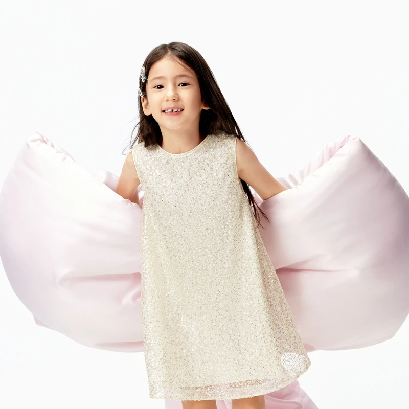 littlemoco童装25夏装新款女童珠片绣无袖连衣裙礼服#KBE2DRS031
