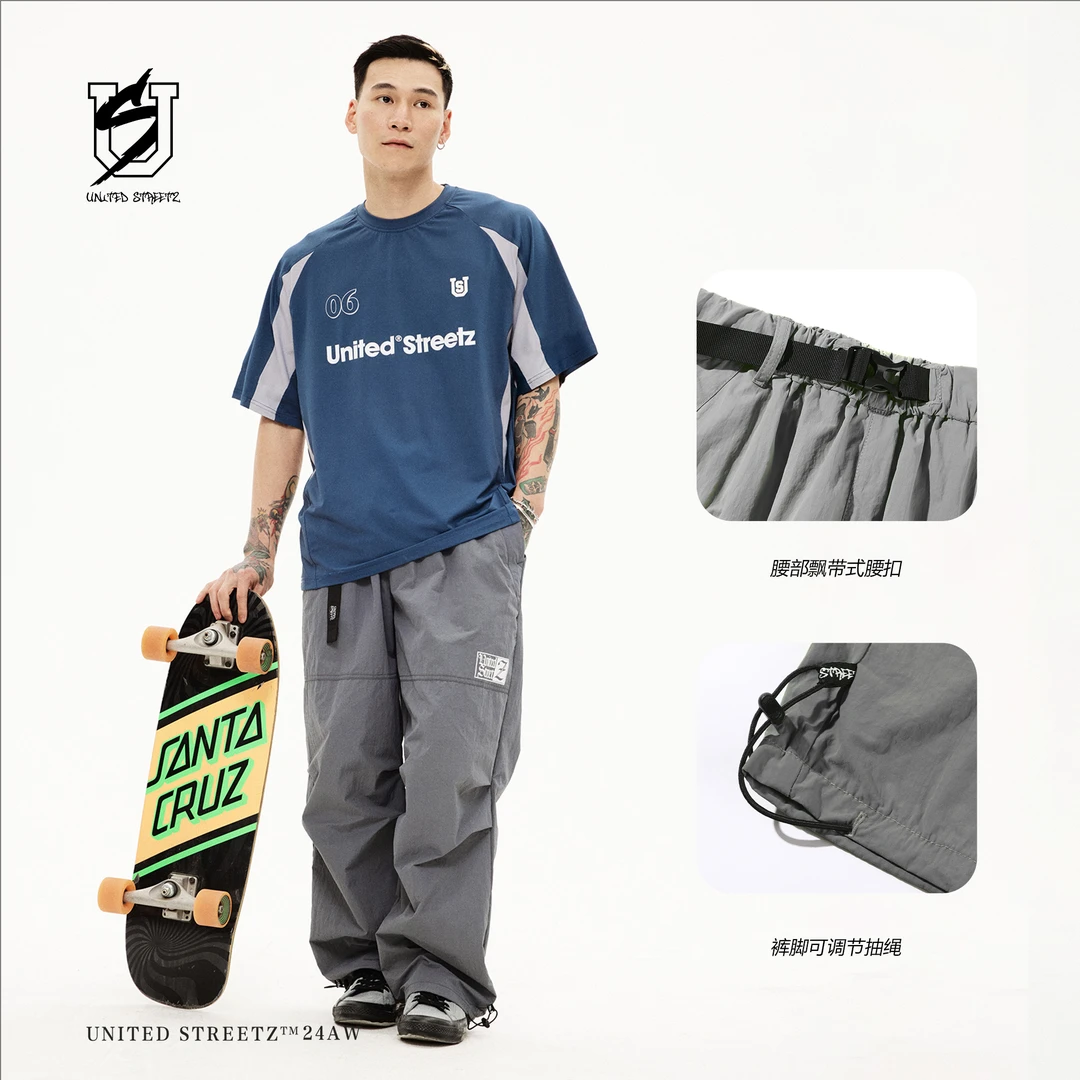 【清仓】US联邦街牌飘带伞兵裤美式宽松休闲运动hiphop阔腿工装裤