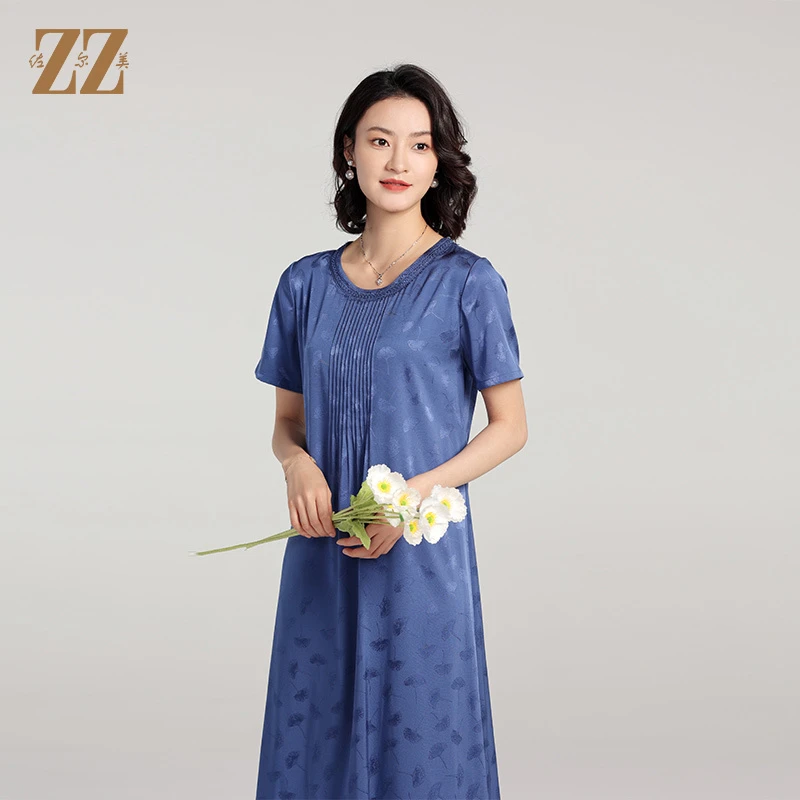 佐尔美夏季新款气质弹力桑蚕丝休闲优雅时尚真丝连衣裙女E22LS63