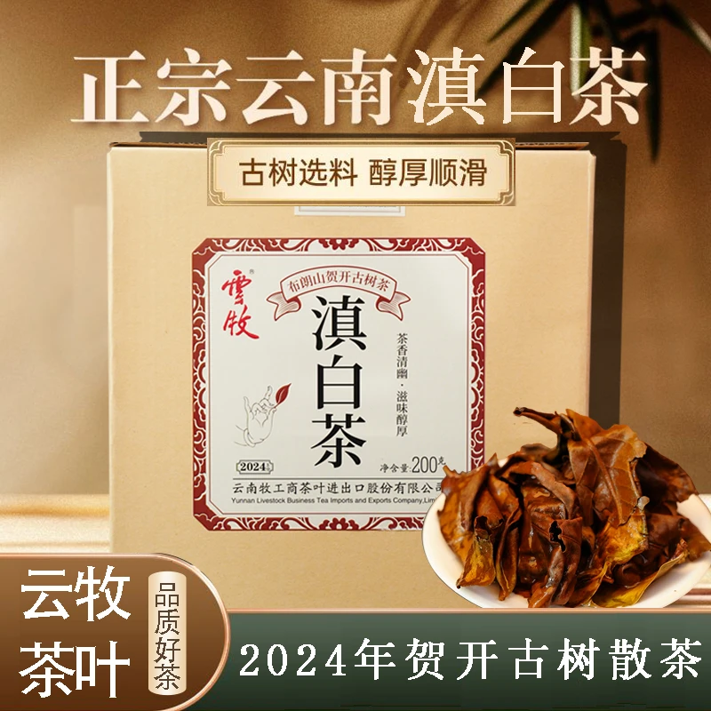 云牧 贺开古树特级滇白茶云南大叶种野生古树白茶散茶7302E礼盒装