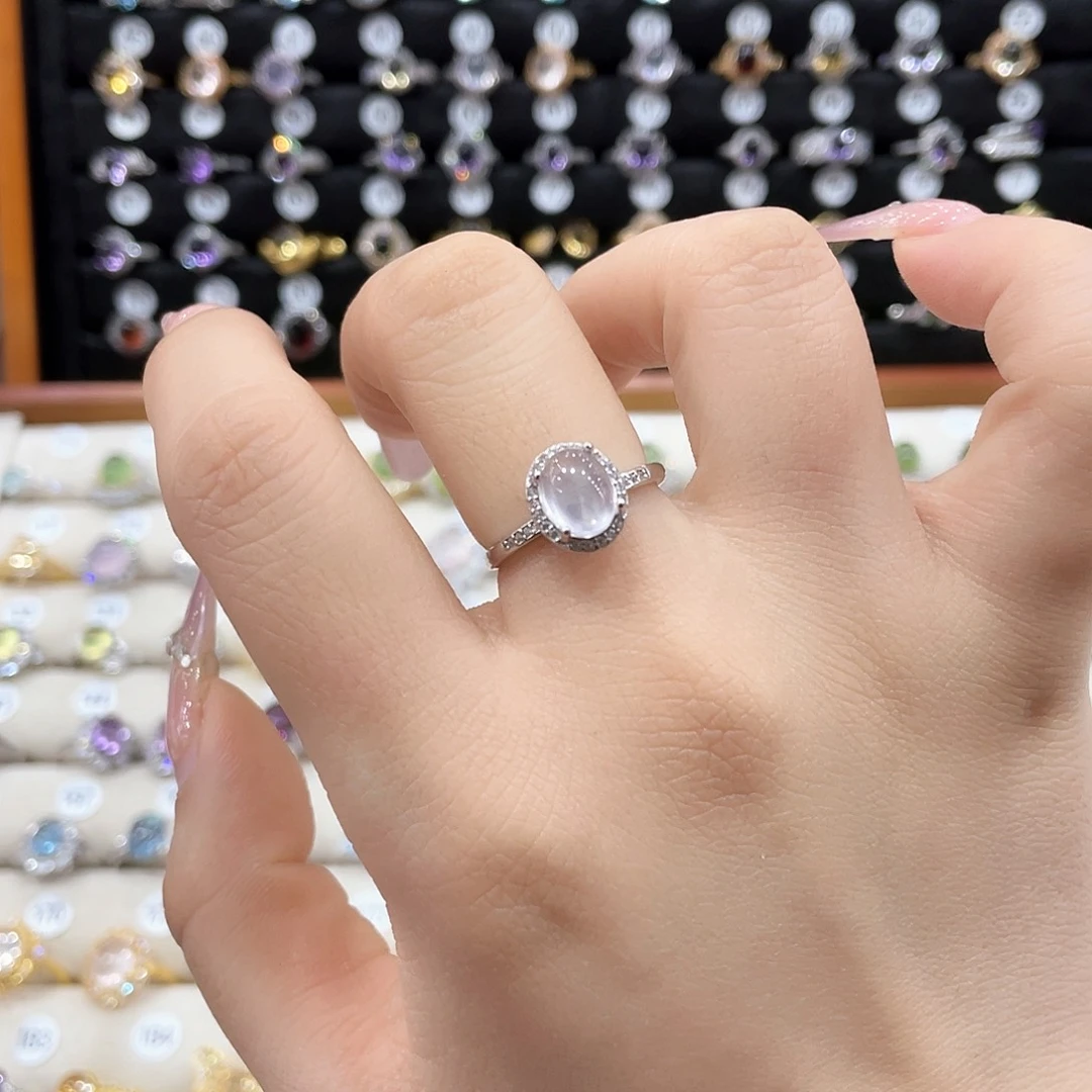 芙蓉石戒指女款银S925镶嵌