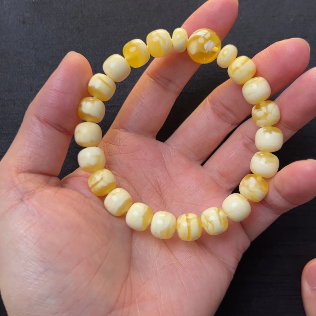 琥珀未镶嵌裸石金瓷白同料手串10mm
