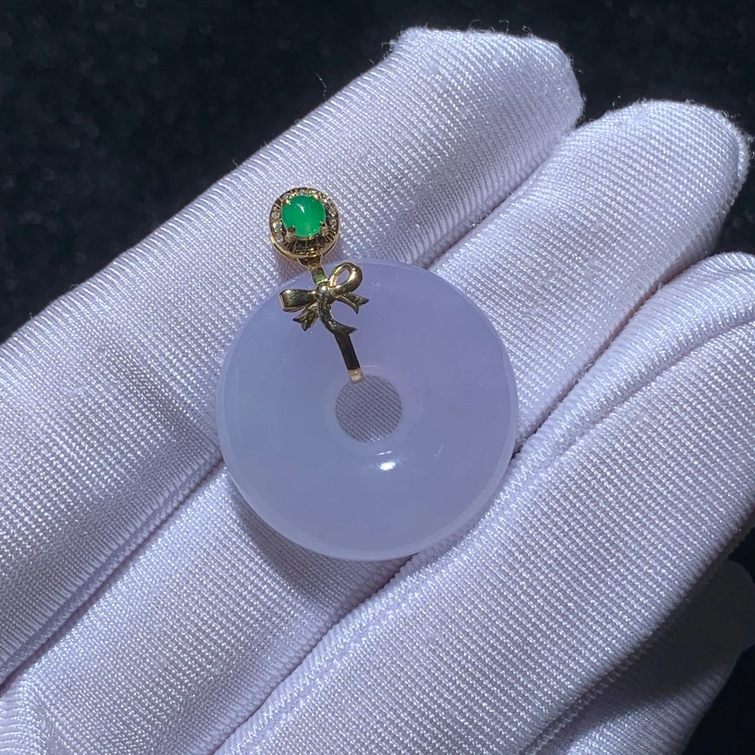 ZY-0613-6-07  天然缅甸翡翠A货    18K金扣甜甜圈吊坠