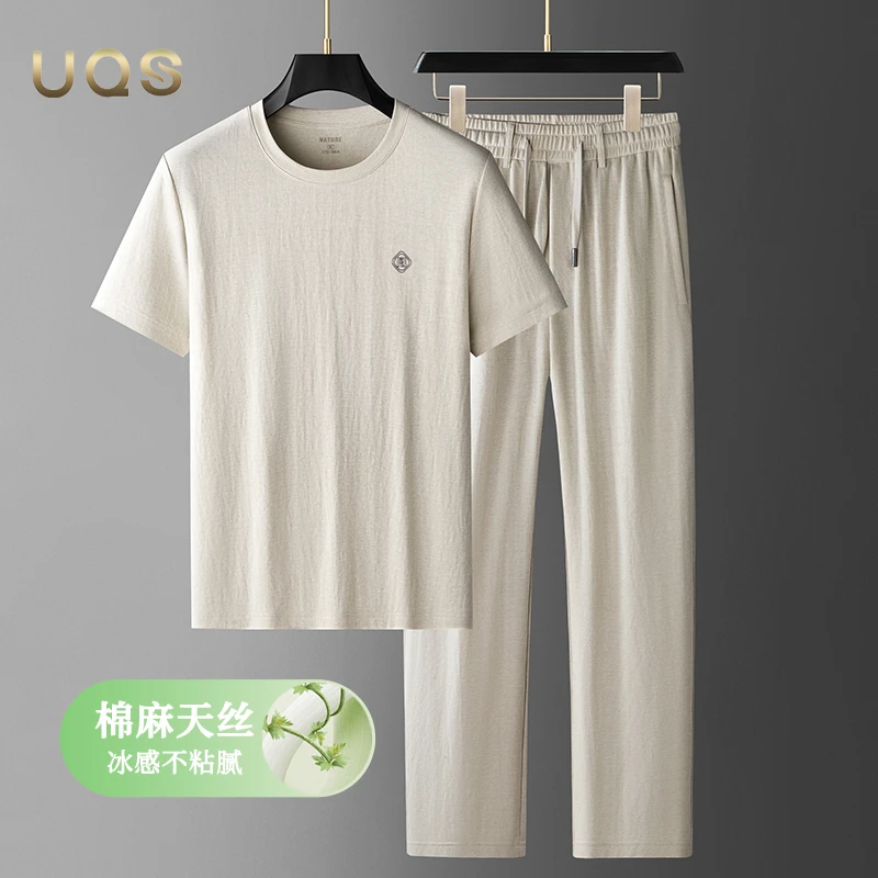 夏季男士轻奢棉麻套装薄款透气运动日常休闲简约款亲肤舒适两件套
