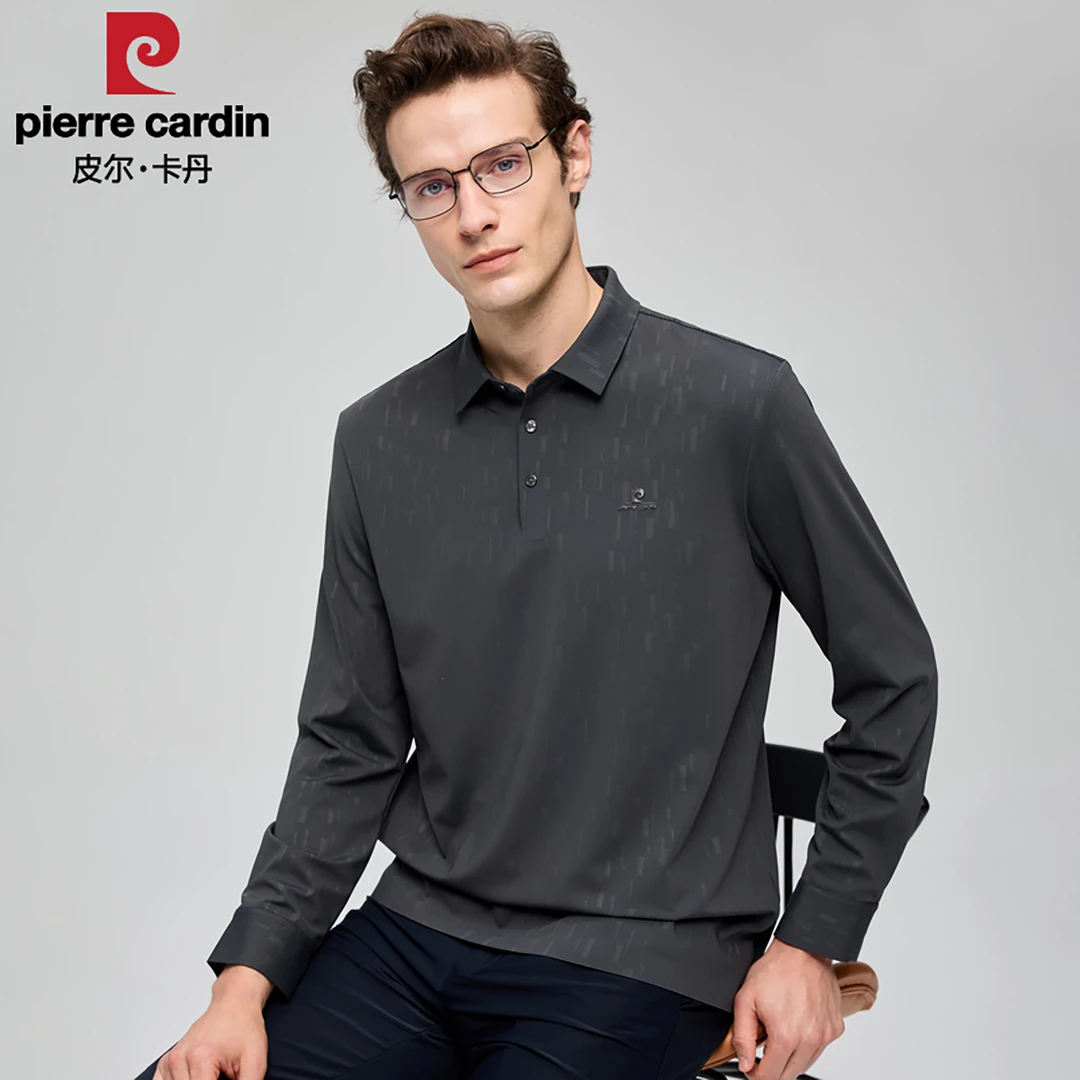 皮尔卡丹秋冬季男士翻领休闲商务百搭时尚潮流宽松气质长袖T恤