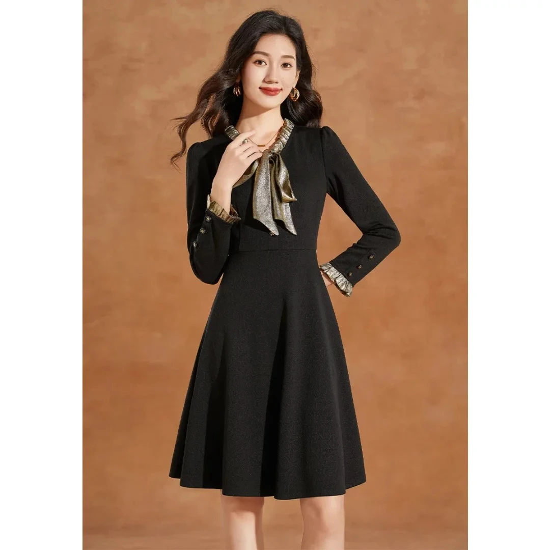 JIRUIMAN/吉瑞曼氛围中长款优雅时尚撞色百搭显瘦连衣裙Q313