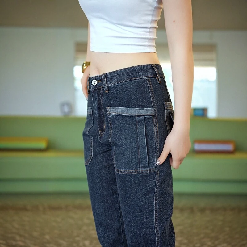 春季潮流新品男士牛仔裤弹力烟灰色口袋男款重工水洗复古怀旧男裤