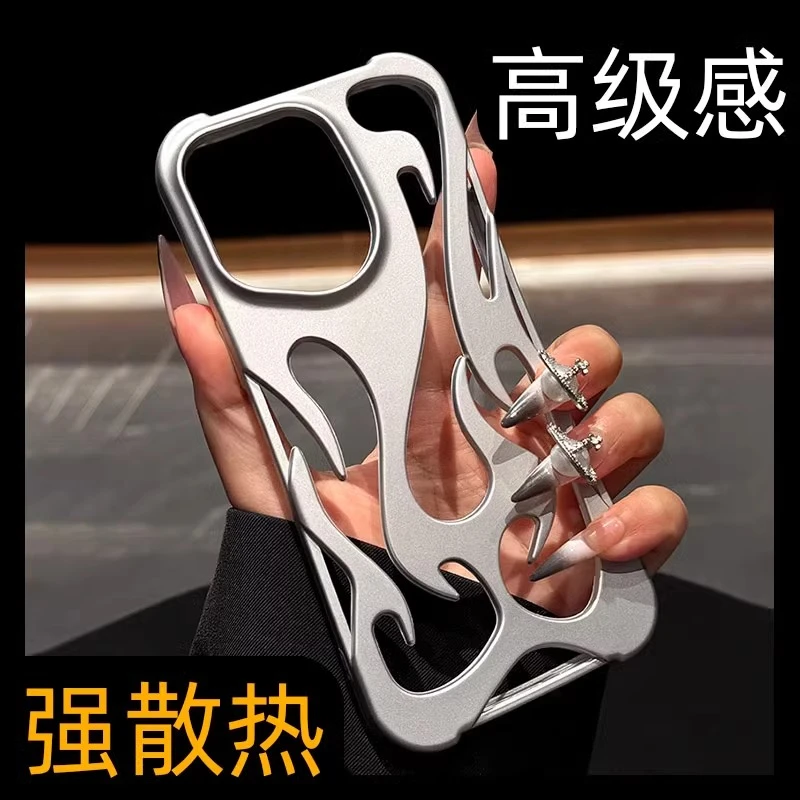 镂空火焰纹适用iPhone15散热手机壳苹果16promax创意14男13保护套