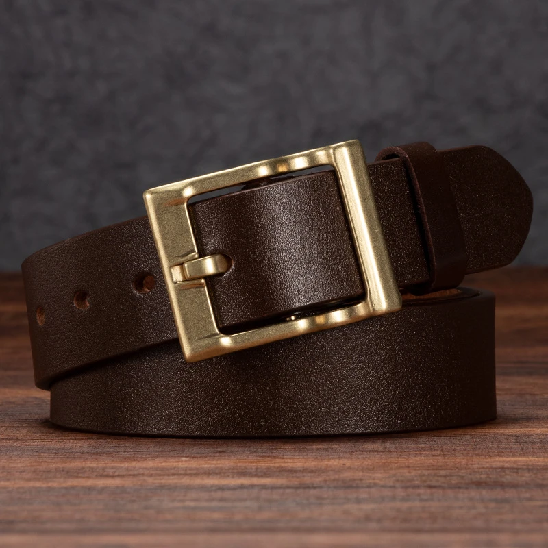 新款男士真皮腰带加厚复古正品头层纯牛皮针扣皮带男中青年裤腰