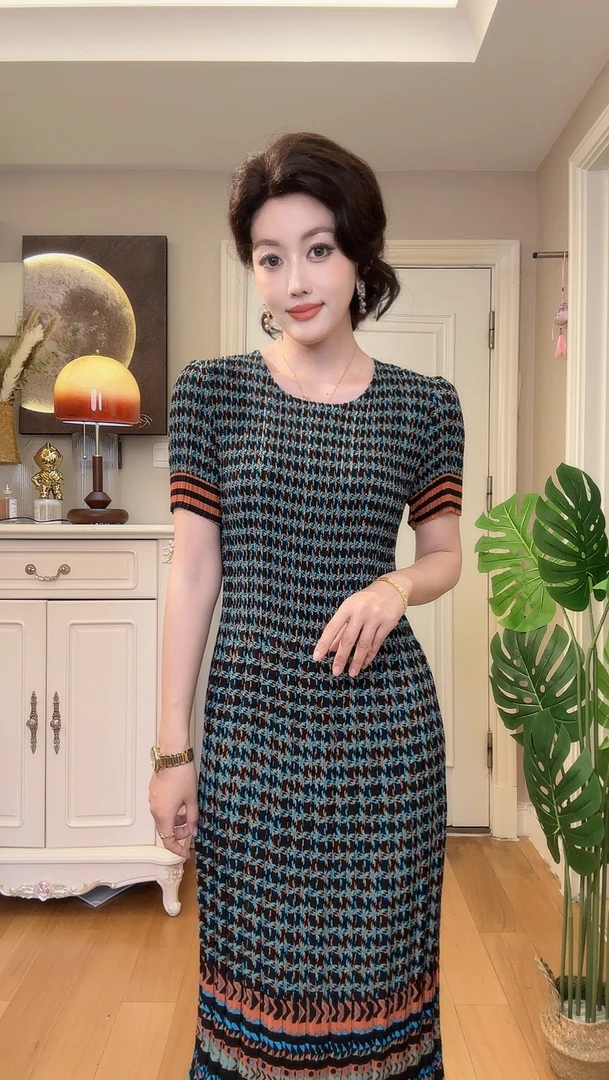 [039]三宅设计高弹力褶皱夏季薄款宽松连衣裙新款减龄女装裙子