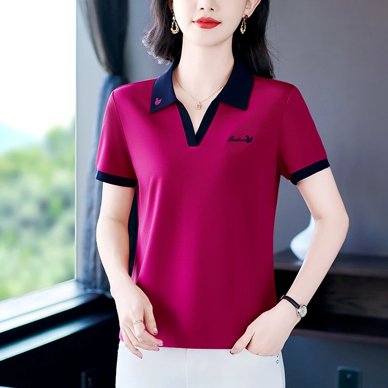短袖t恤女2025新款翻领POLO衫洋气妈妈装运动休闲半袖体恤衫百搭