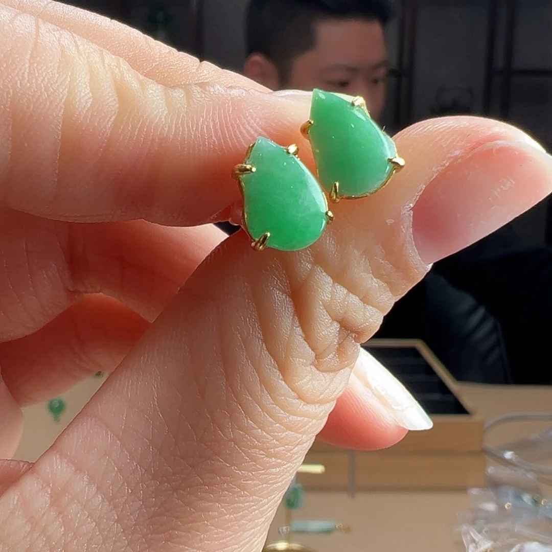 翡翠银S925镶嵌耳饰耳环37