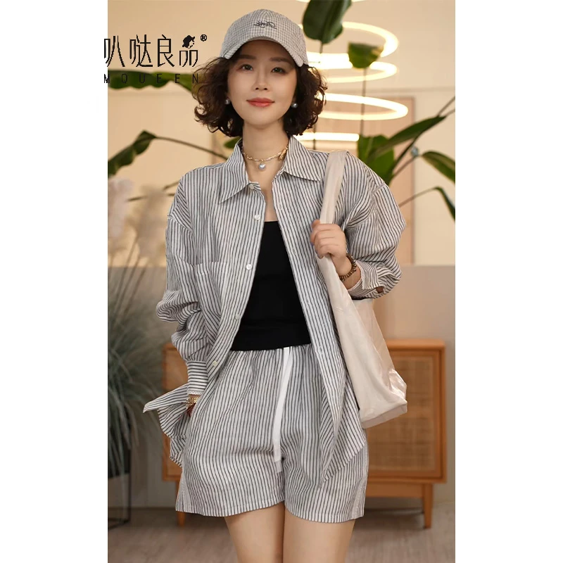 X【叭哒不惑】晴空上 亚麻夏季长袖条纹衬衫休闲复古显瘦格纹衫