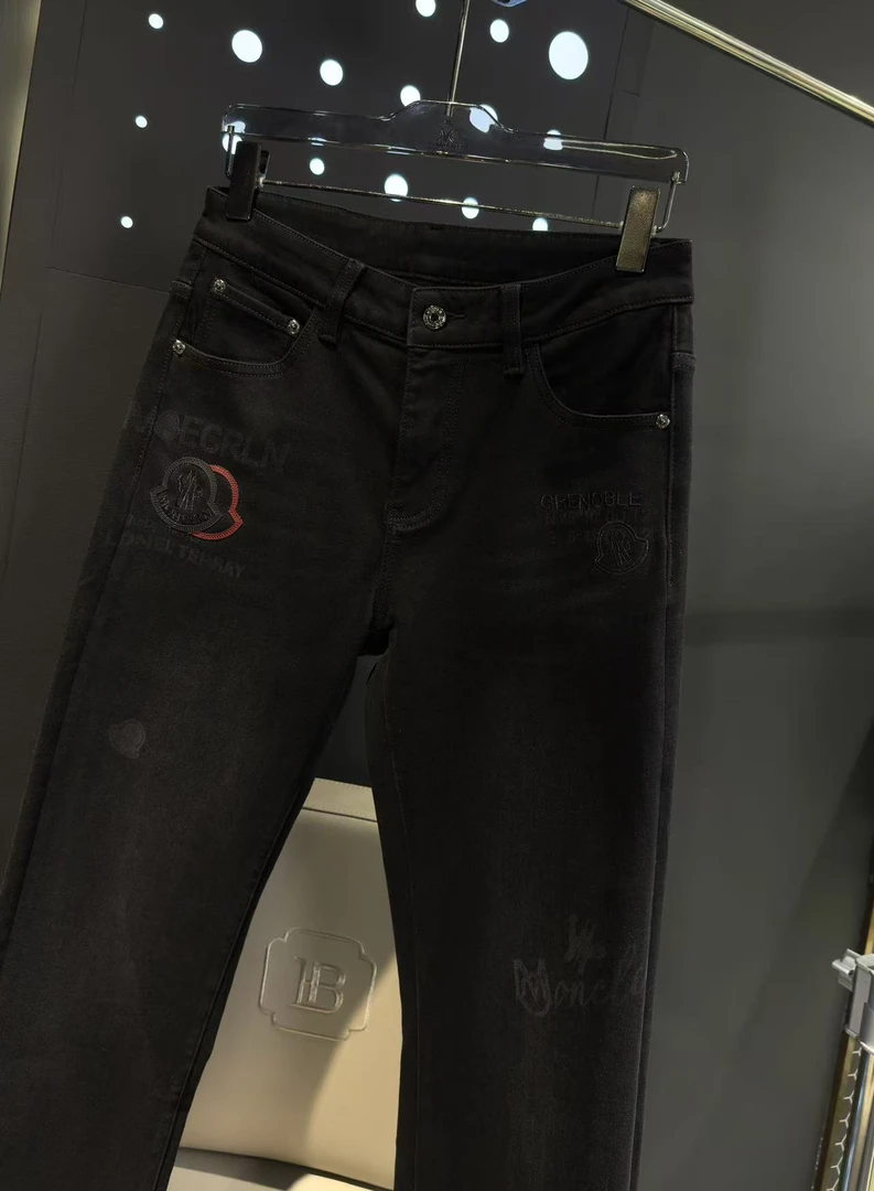 【11-18】25新款男士宽松直筒刺绣保暖加厚磨毛黑灰色长牛仔裤裤子