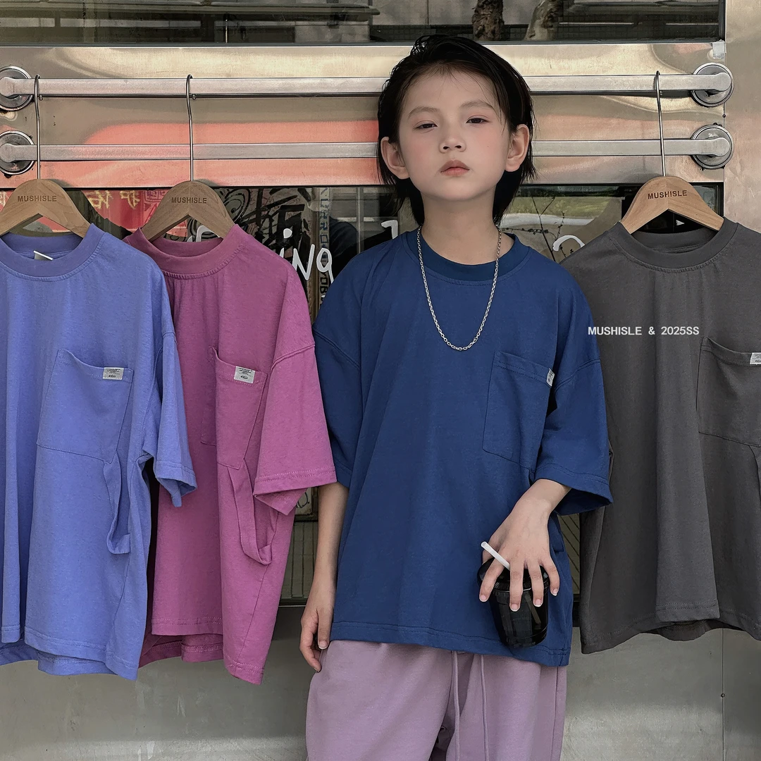 【MUSHISLE】阿又夏季童装儿童男童中大童简约纯色休闲短袖85067X