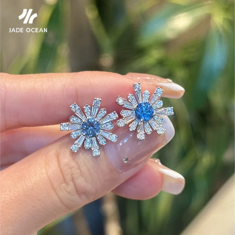 培育蓝宝石【JADE OCEAN】925纯银耳饰女小清新显白气质时尚饰品