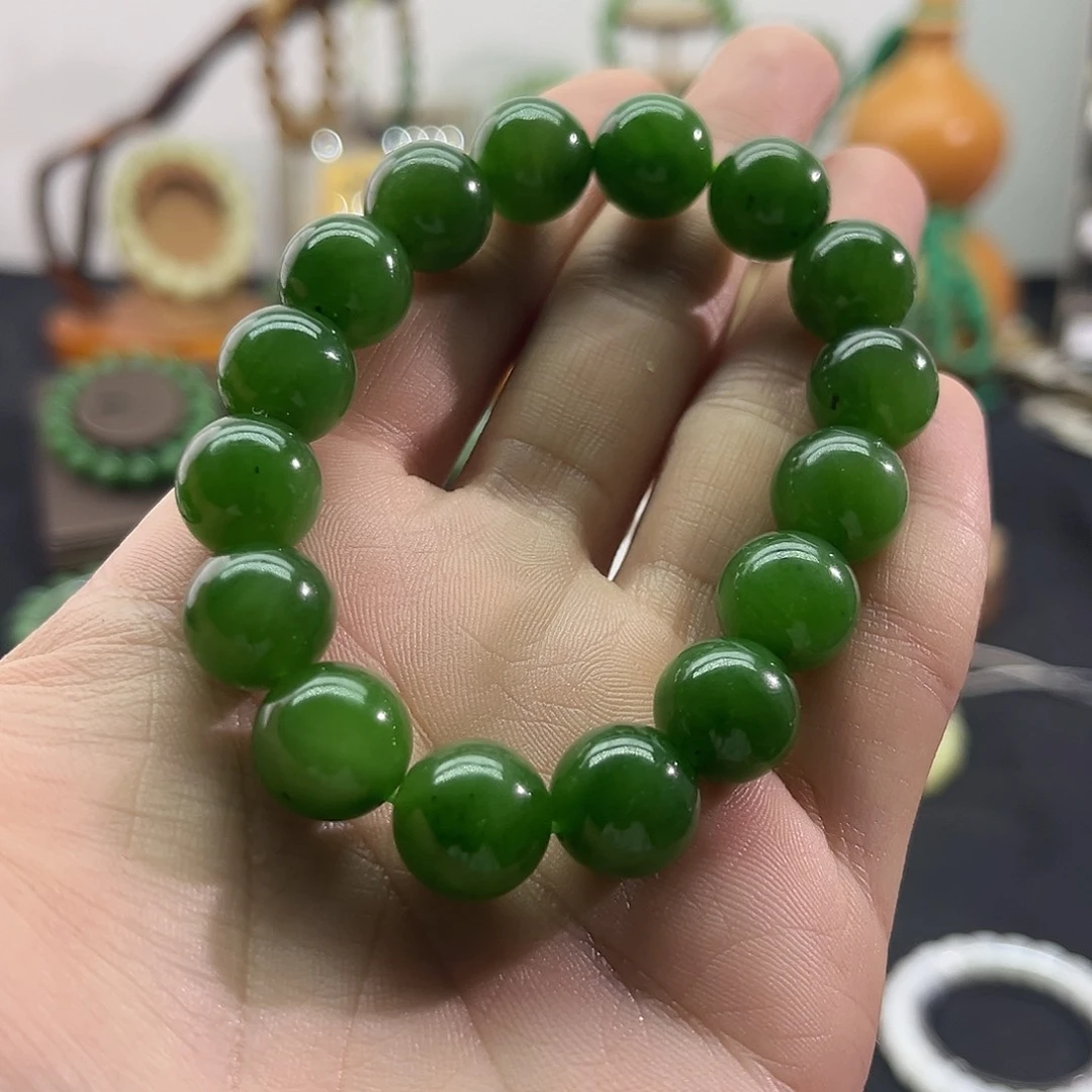 和田玉未镶嵌颈饰俄碧-阳绿手串-13