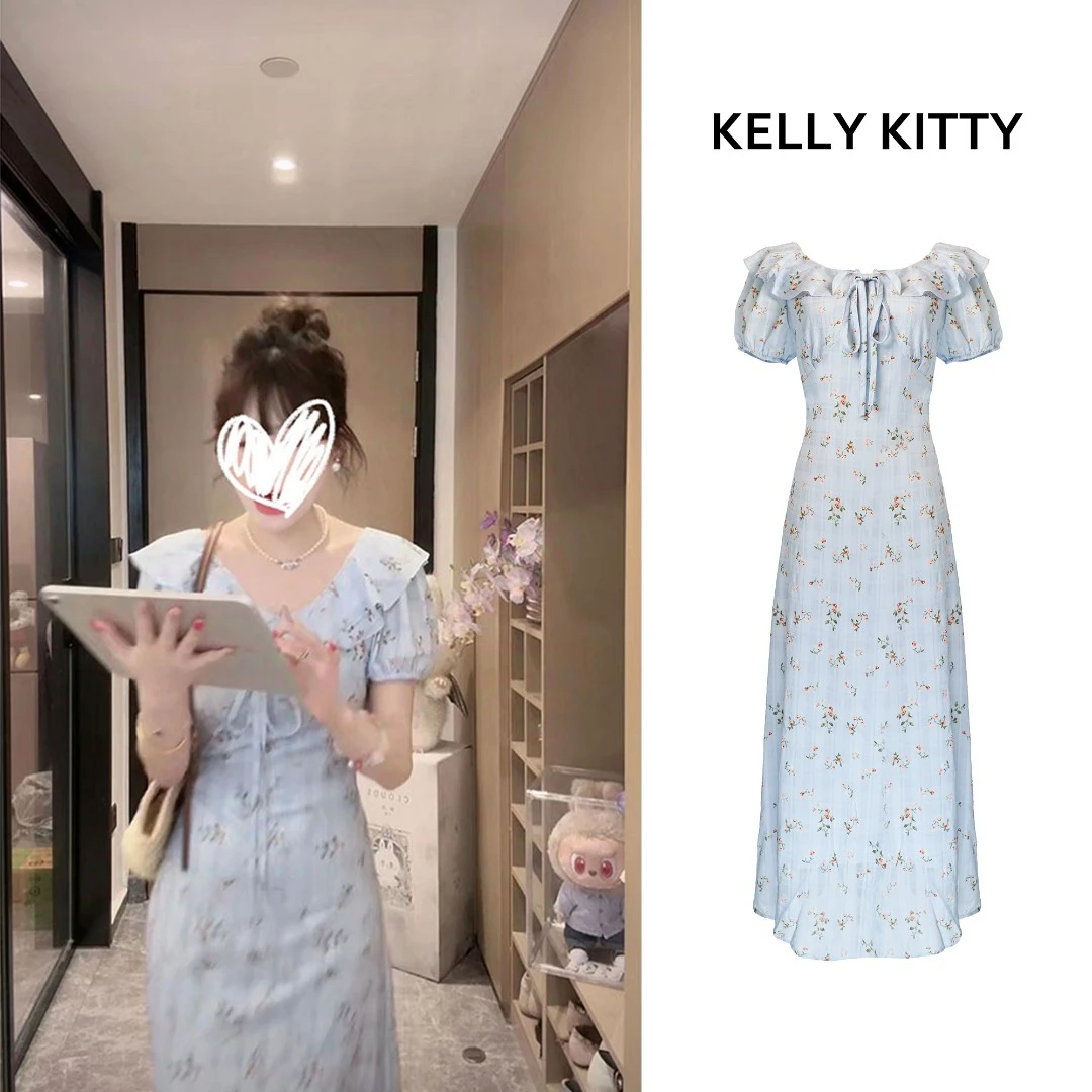 【冰蓝谷雨】碎花连衣裙法式茶歇温柔掐腰小碎花连衣裙裙子显瘦休闲
