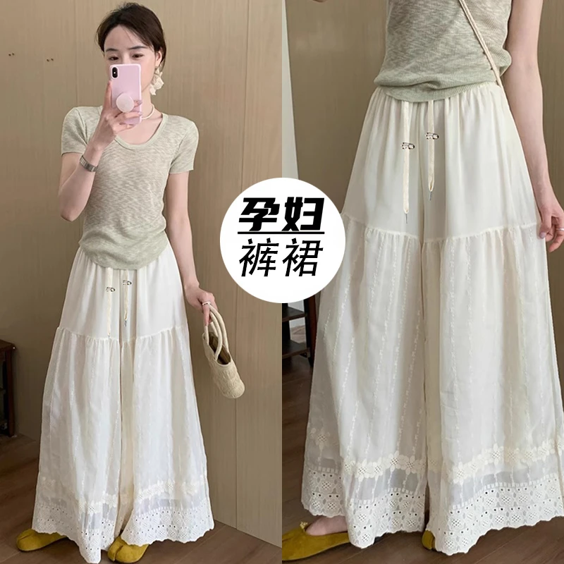 孕妇裤新款爆款夏季外穿薄款花边拼接半身裙显瘦不勒肚阔腿裤裙女