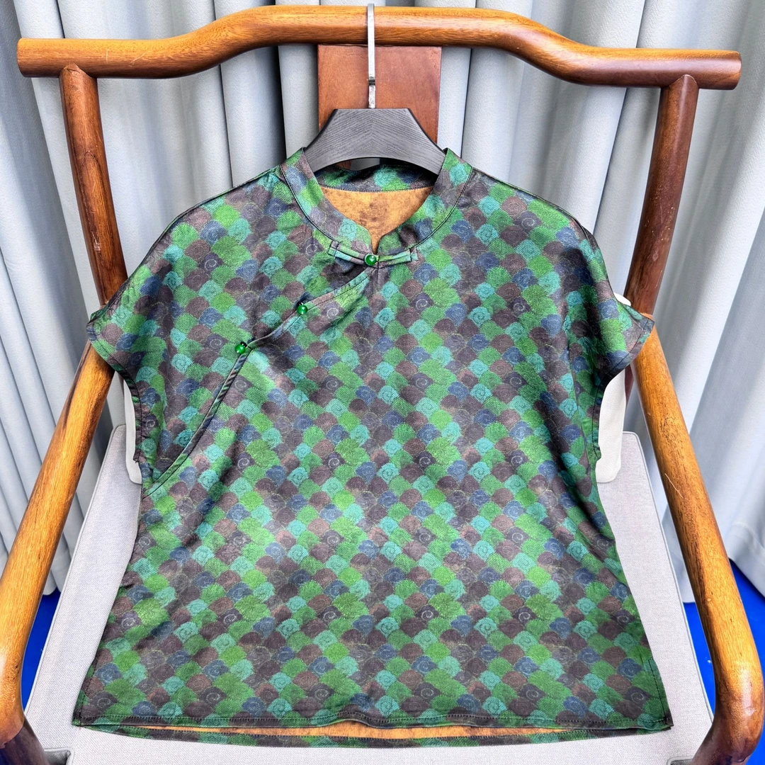 【新款】彩花定制款国风新中式短袖衬衫女高级感439