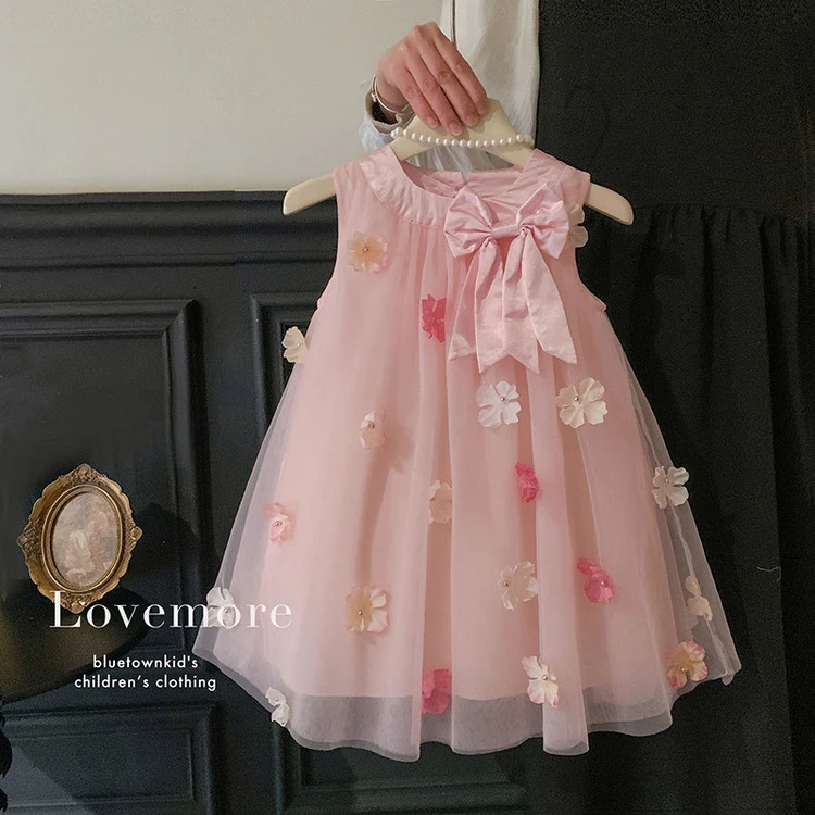 女款裙子2025新款连衣裙洋气甜美无袖裙公主时尚蝴蝶结网纱裙