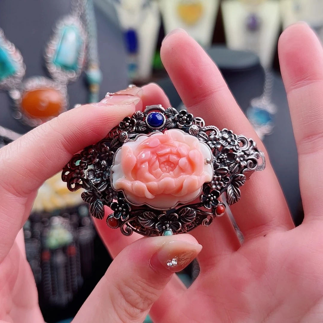 贝壳发夹银S925镶嵌发夹