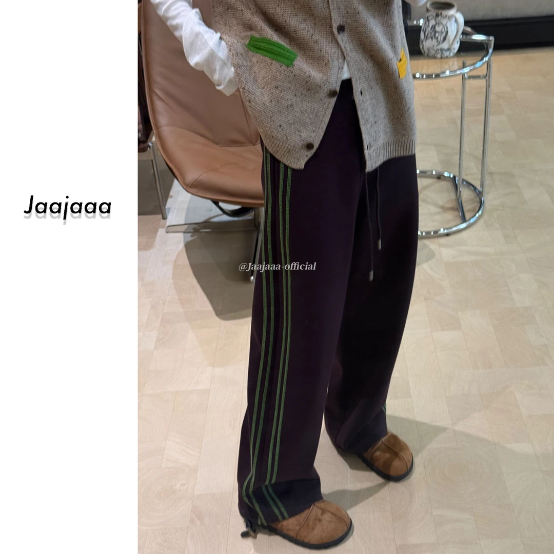 Jaajaaa雾月酒窖 高级感撞色竖条纹时尚阔腿显瘦抽绳休闲长裤/XDE