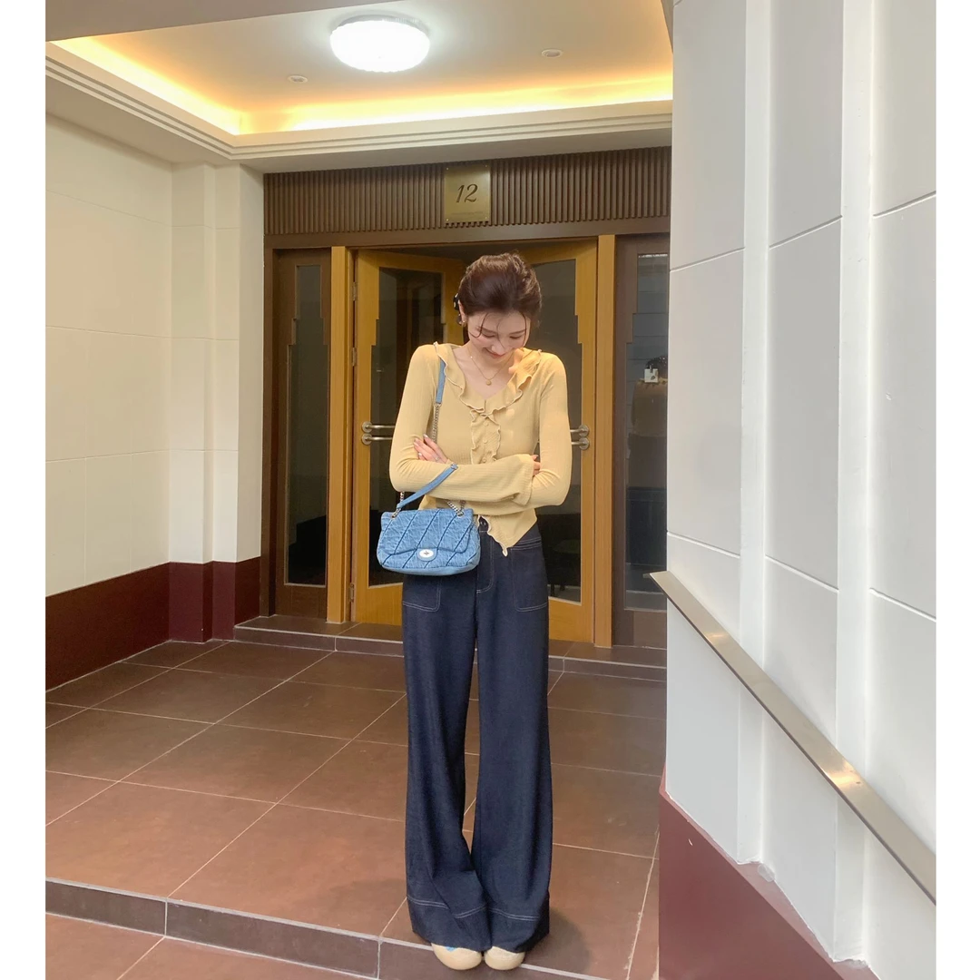 【芝士Cheese】劳伦斯天丝感牛仔裤 撞色宽松休闲阔腿慵懒牛仔裤