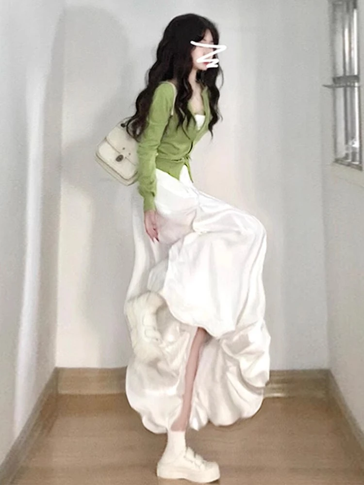 白色花苞裙半身裙女春夏2025新款高腰赫本云朵裙蓬蓬中长款裙子夏