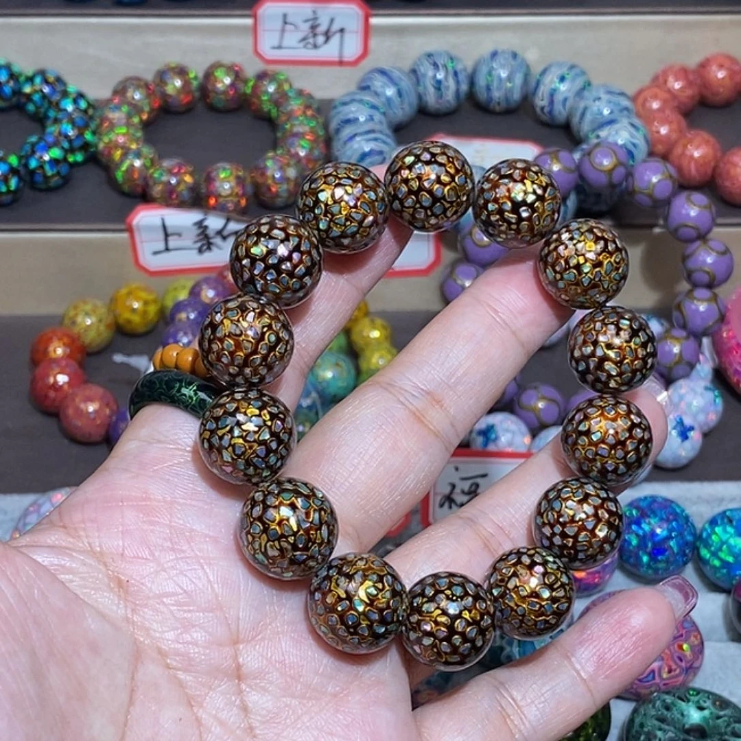 大漆珠1.5黑金爆闪螺钿