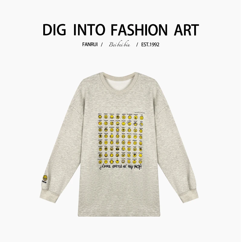FANRUI/泛芮「百变心情 」图案印花洋气百搭设计感圆领卫衣B14362