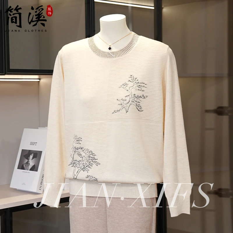 简溪新款妈妈秋装休闲时尚中老年人女装洋气高贵针织衫女冬装上衣