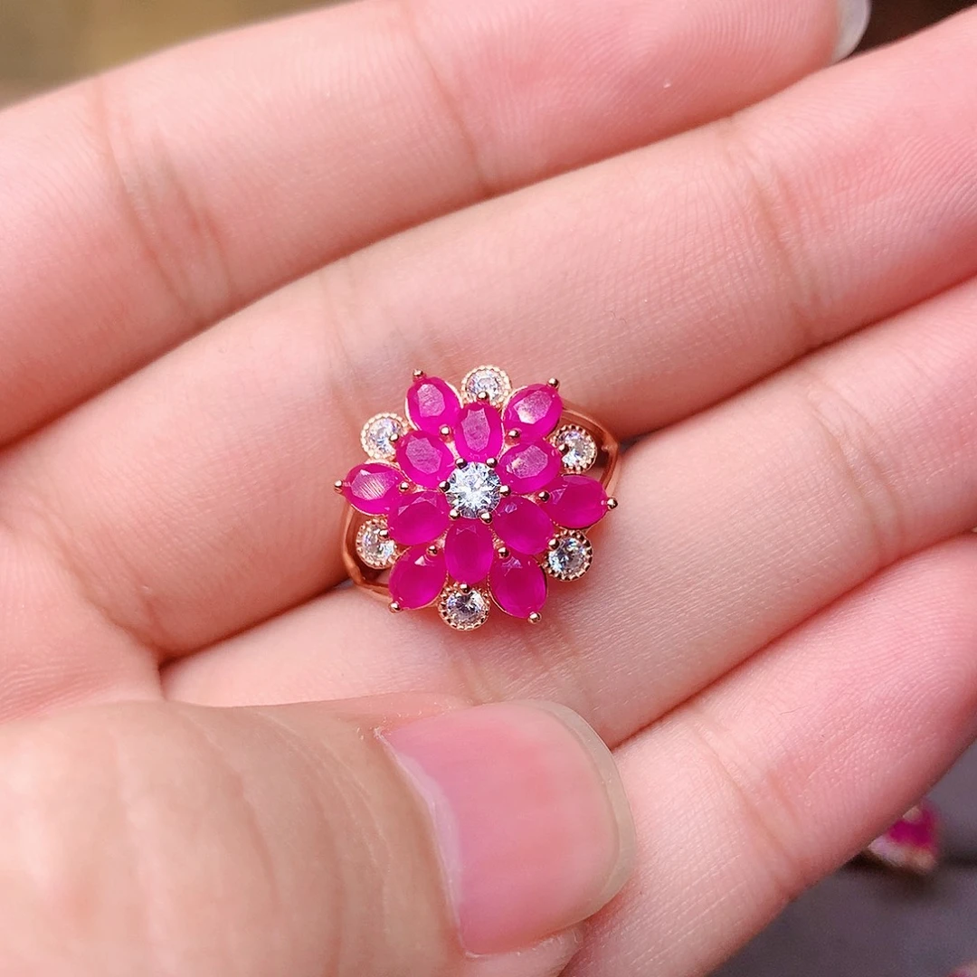 红宝石戒指银S925镶嵌