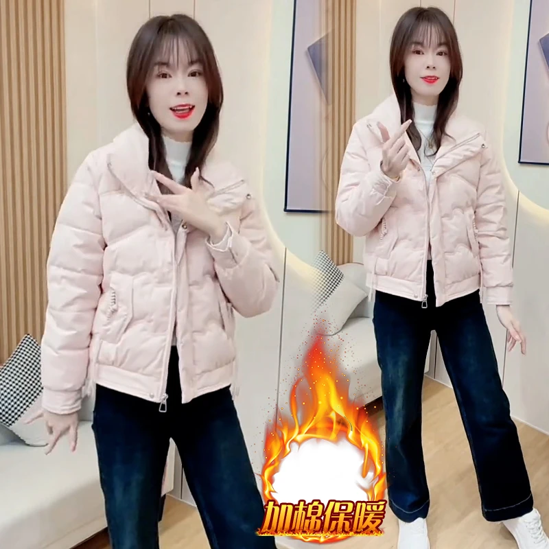 2025年冬季新款时尚口袋编制绳加厚保暖修身显瘦洋气百搭棉服外套