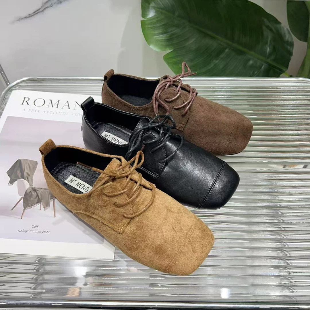 小众英伦风系带平底一脚蹬小皮鞋复古简约乐福鞋D222