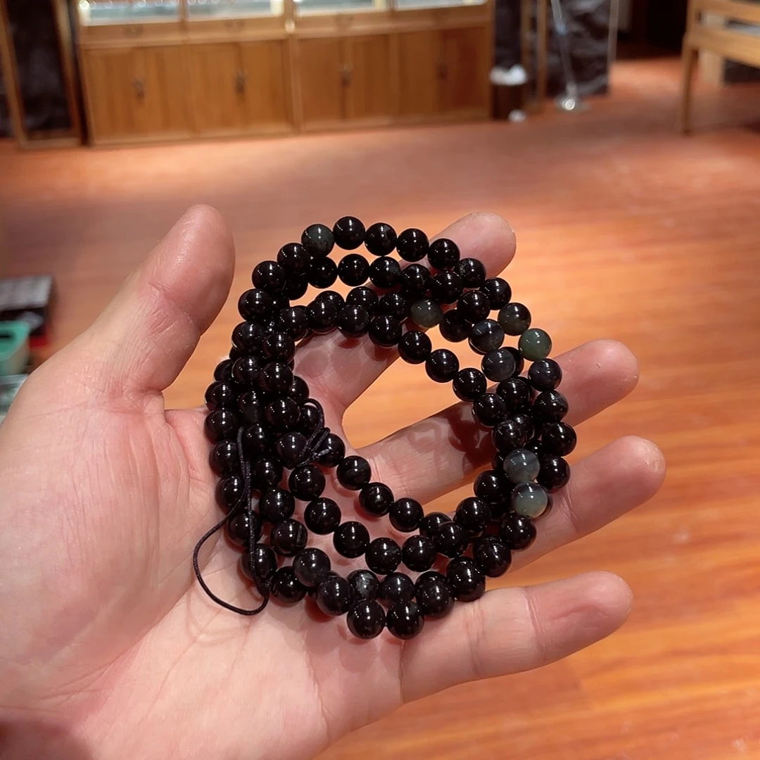 和田玉手串未镶嵌青花108卡8圆珠