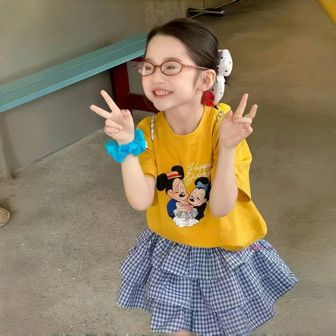 女童韩版洋气夏季套装2025儿童时尚休闲卡通T恤百褶裙两件套夏装